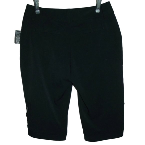 Mixit Size 4 Solid Black Bermuda Dress Shorts pleated buttons polyester stretch - Picture 9 of 12